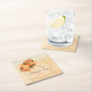 Goud Lijst en bloemen Vierkante Kartonnen Onderzetter