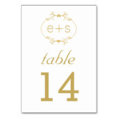Goud lijst en initialen trouwtafel nummer kaart (Voorkant)