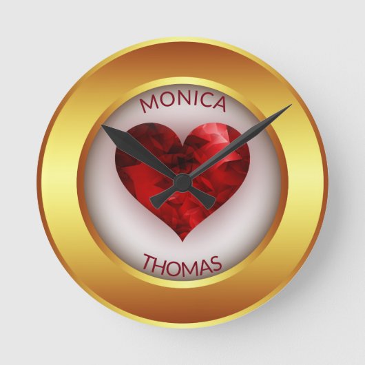 Goud Lijst en rood hart Ronde Klok (Voorkant)