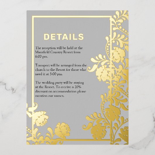 Goud Lijst en vergulde schoonheid bruiloft details Folie Uitnodiging Briefkaart (Voorkant)