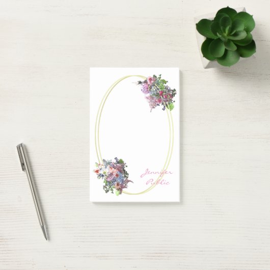 Goud Lijst Hand Script Sjabloon Waterverf Flowers Post-it® Notes (Kantoor)