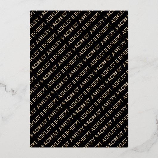 Goud lijst met blad, initialen zwart bruiloft folie uitnodiging (Achterkant)