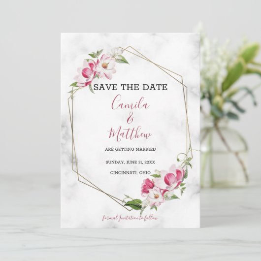 Goud Lijst met bloemen Save The Date (Staand voorkant)