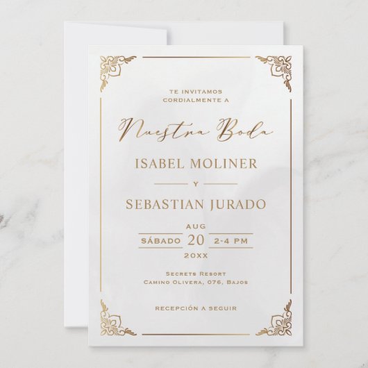 Goud Lijst Motif Nuestra Boda Spaans Bruiloft Kaart (Voorkant)