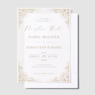 Goud Lijst Nuestra Boda Spaans Bruiloft Vellum Uitnodigingen