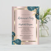 Goud Lijst, Roos Goud Groene Bloemen Pensionering Kaart (Staand voorkant)