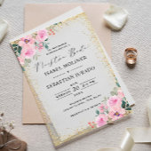 Goud Lijst Roze Bloemen Nuestra Boda Spaans Vellum Uitnodigingen