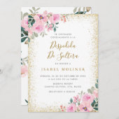 Goud Lijst Roze Bloemen Spaans Vrijgezellenfeest Kaart (Voorkant / Achterkant)