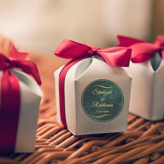 Goud Lijst & Smaragd Groene Bruiloft Ronde Sticker