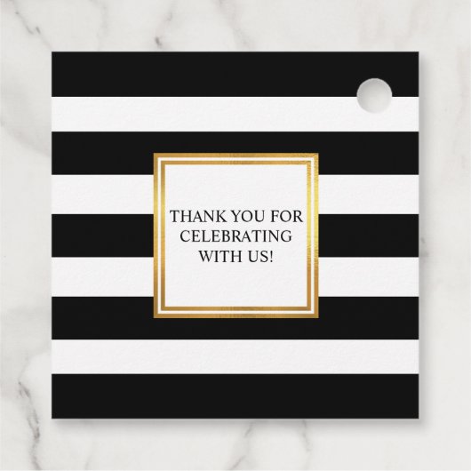 Goud Lijst Zwart Wit Strepen Monogram Bruiloft Bedankjes Labels (Achterkant)