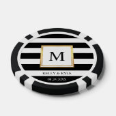 Goud Lijst Zwart Wit Strepen Monogram Bruiloft Poker Chips (Enkel)