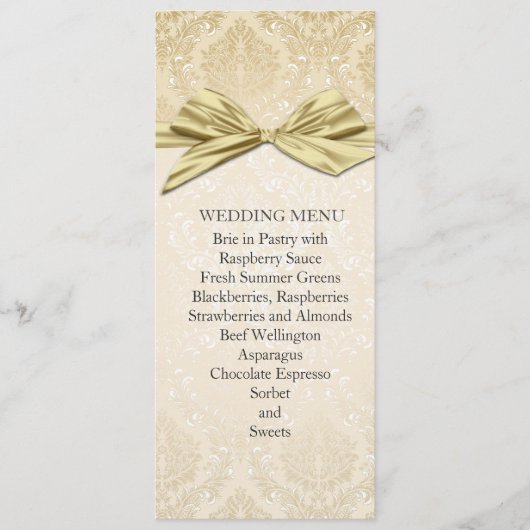 Goud lint Goud Damask Bruiloft Menu (Voorkant)