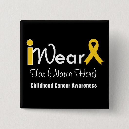 Goud lint kinderkanker personaliseren vierkante button 5,1 cm (Voorkant)