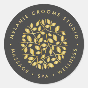 Goud logo   wellnessmassage yoga spa ronde sticker
