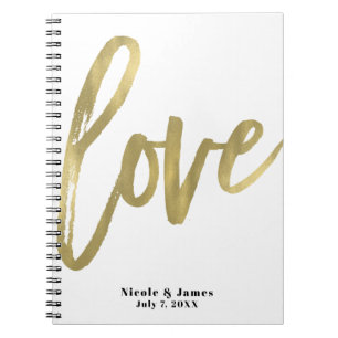 Goud LOVE Moderne Brush Script Huwelijksplanning Notitieboek