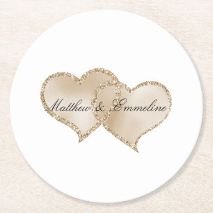 Goud Luxe Glitter Glitter Harten Bruiloft Ronde Kartonnen Onderzetter