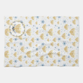 Goud & Marine Blauw Chanoeka Menorah Patroon Theedoek (Horizontaal)