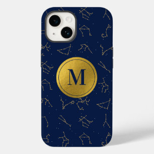 Goud & Marine Blauw Zodiac Constellations Monogram Case-Mate iPhone 14 Hoesje