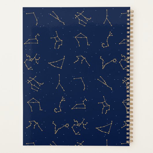 Goud & Marine Blauw Zodiac Constellations Monogram Planner (Achterkant)
