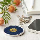 Goud & Marine Blauw Zodiac Constellations Monogram Sleutelhanger (Zijkant)