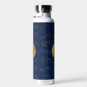 Goud & Marine Blauw Zodiac Constellations Monogram Waterfles (Rechts)
