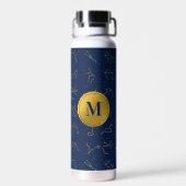 Goud & Marine Blauw Zodiac Constellations Monogram Waterfles (Achterkant)