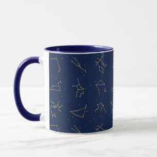 Goud & Marine Blauw Zodiac Constellations Patroon Mok