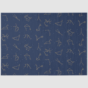 Goud & Marine Blauw Zodiac Constellations Patroon Tissuepapier