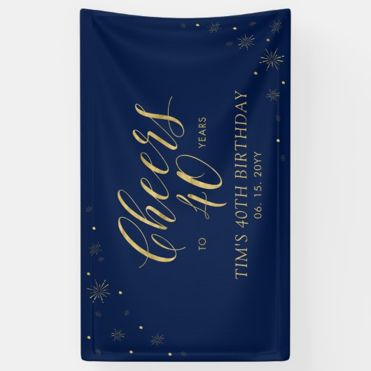 Goud & Marine Modern Proost 40e verjaardag Party Spandoek (Verticaal)