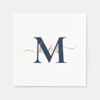 Goud & Marine Monogram Swash Script Witte Cocktail