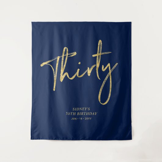 Goud & Marineblauw 30e Verjaardagsfeest Achtergron Wandkleed (Voorkant)