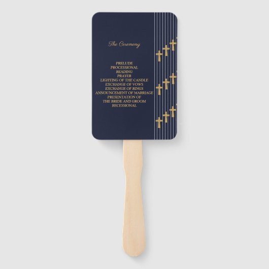 Goud marineblauw elegante typografie Trouwprogramm Handwaaier (Achterkant)