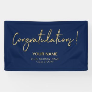 Goud & Marineblauw Gefeliciteerd! Afstudeerfeest Spandoek