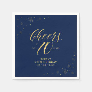 Goud & Marineblauw Modern Cheers 70ste Verjaarda Servet