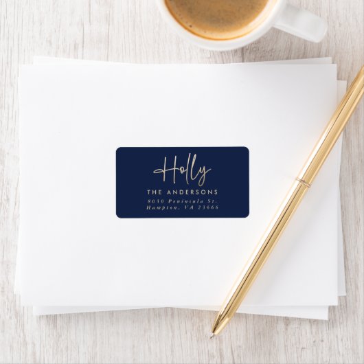 Goud marineblauw modern minimal script elegant etiket (Insitu)