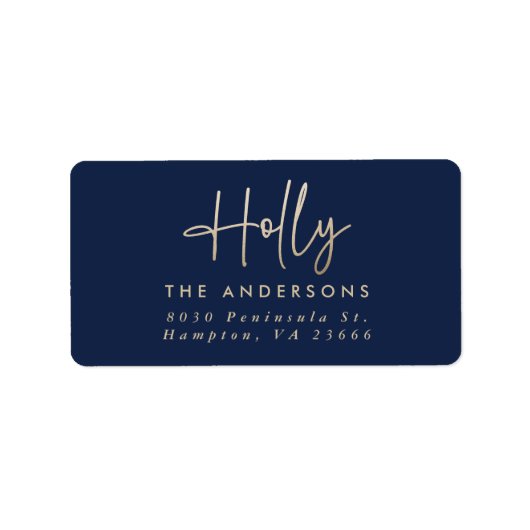 Goud marineblauw modern minimal script elegant etiket (Voorkant)