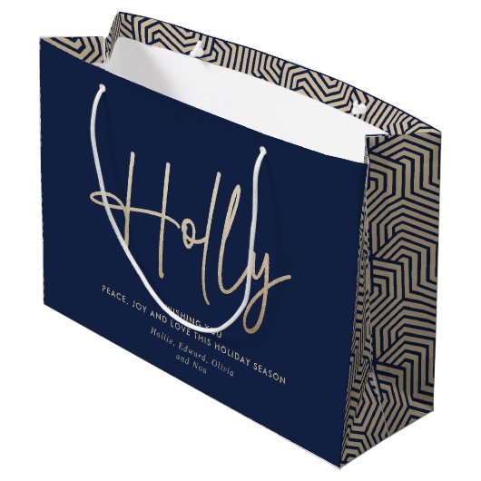 Goud marineblauw modern minimal script elegant groot cadeauzakje (Achterkant Gekanteld)