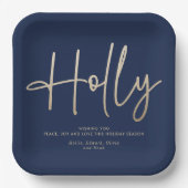 Goud marineblauw modern minimal script elegant papieren bordje (Voorkant)