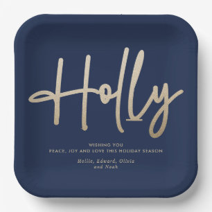 Goud marineblauw modern minimal script elegant papieren bordje