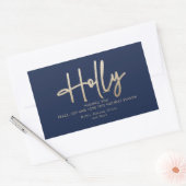 Goud marineblauw modern minimal script elegant rechthoekige sticker (Envelop)