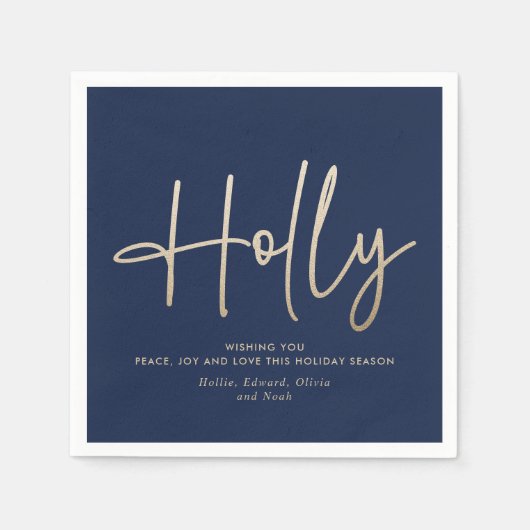 Goud marineblauw modern minimal script elegant servet (Voorkant)
