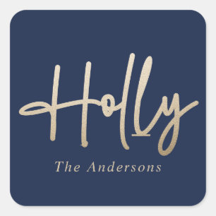 Goud marineblauw modern minimal script elegant vierkante sticker