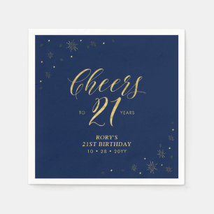 Goud & Marineblauw Moderne 21e verjaardagsfeest Servet