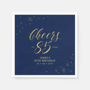 Goud & Marineblauw   Moderne Proost 85ste Verjaard Servet
