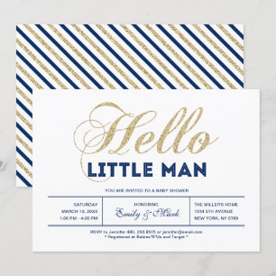 Goud, Marineblauw Moderne Typografie Jongens Bab Kaart