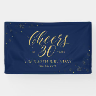 Goud & Marineblauwe Moderne Cheers 30e Verjaardags Spandoek