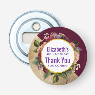 Goud Marmer en Bourgondische Florals Verjaardagsgu Button Flesopener