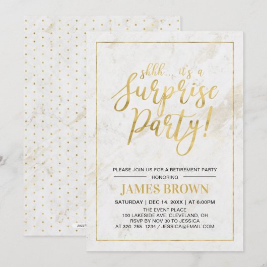 Goud & Marmer | Moderne Verrassings-Pensioneringsf Kaart (Voorkant / Achterkant)