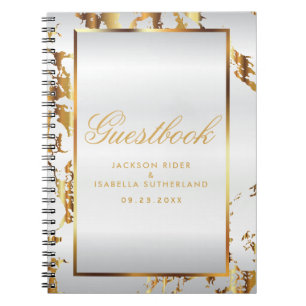 Goud marmer & wit satijn - gastenboek notitieboek