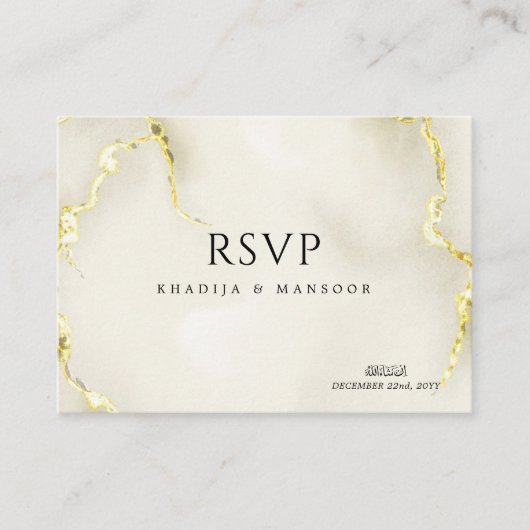 Goud Marmeren Textuur Islamitische QR code Trouwen Informatiekaartje (Voorkant)